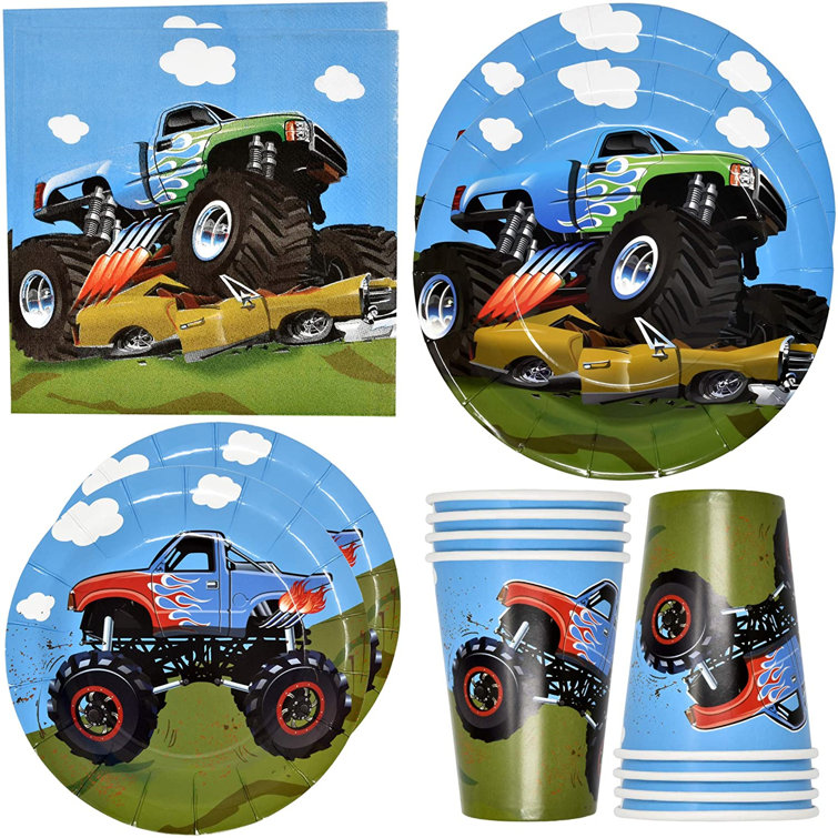 JRBEY Monster Truck Party Supplies Tableware Set 24 Dessert Plate 24 9